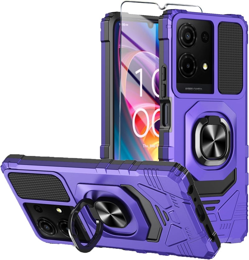 Mocotto for TCL K32/K33 5G 2025 Phone Case with Tempered Glass Screen Protector,Military Grade Shockproof Protective Cover,with Ring Kickstand (Purple) - Image 1